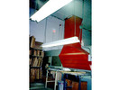 OM3510 with optional carbon module to handle silk-screening odors. Custom hood design allows for source capture.