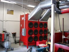 RP6-2 Ducted to Downdraft Tables and Source Capture Arms in weld school captures smoke and fumes in the classroom, keeping the work area free of harmful contaminants.